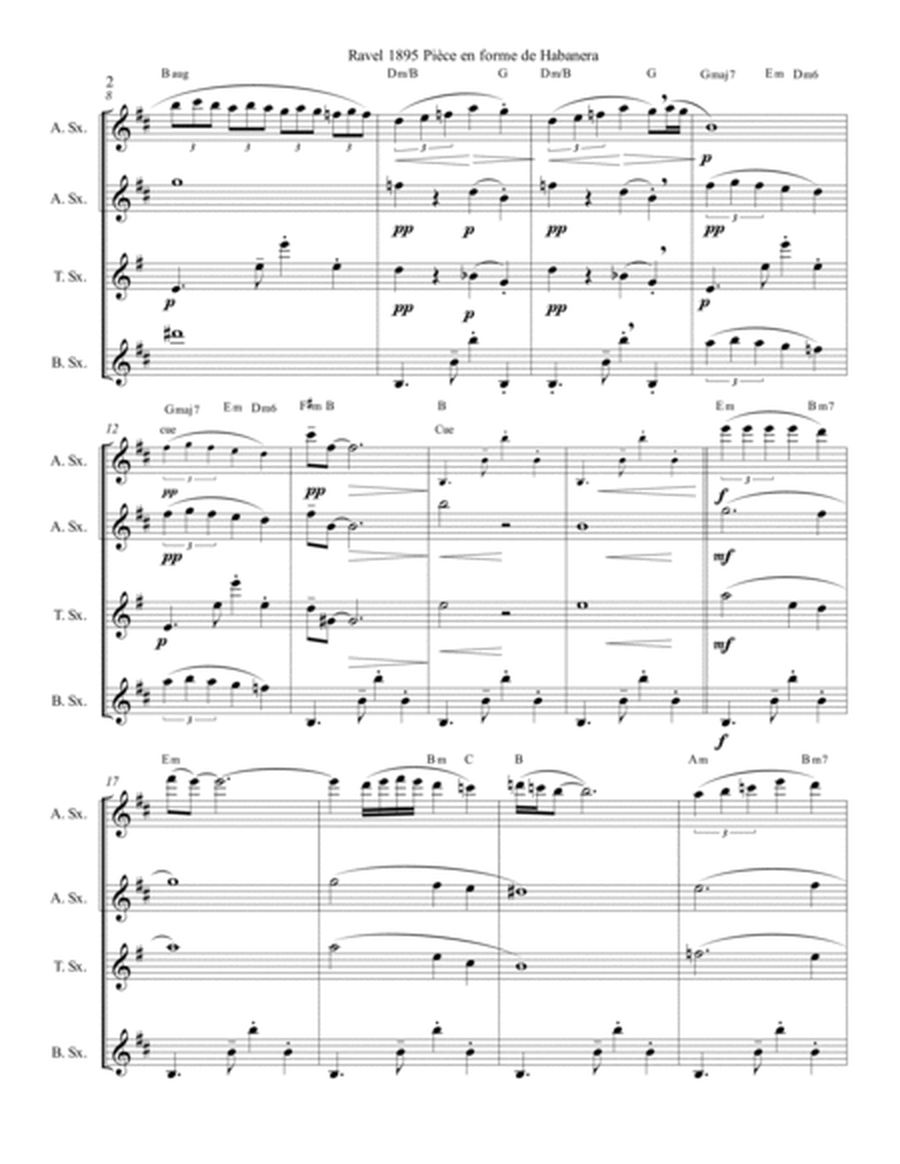 Ravel Vocalise Etude En Form Habanera Sax Quartet