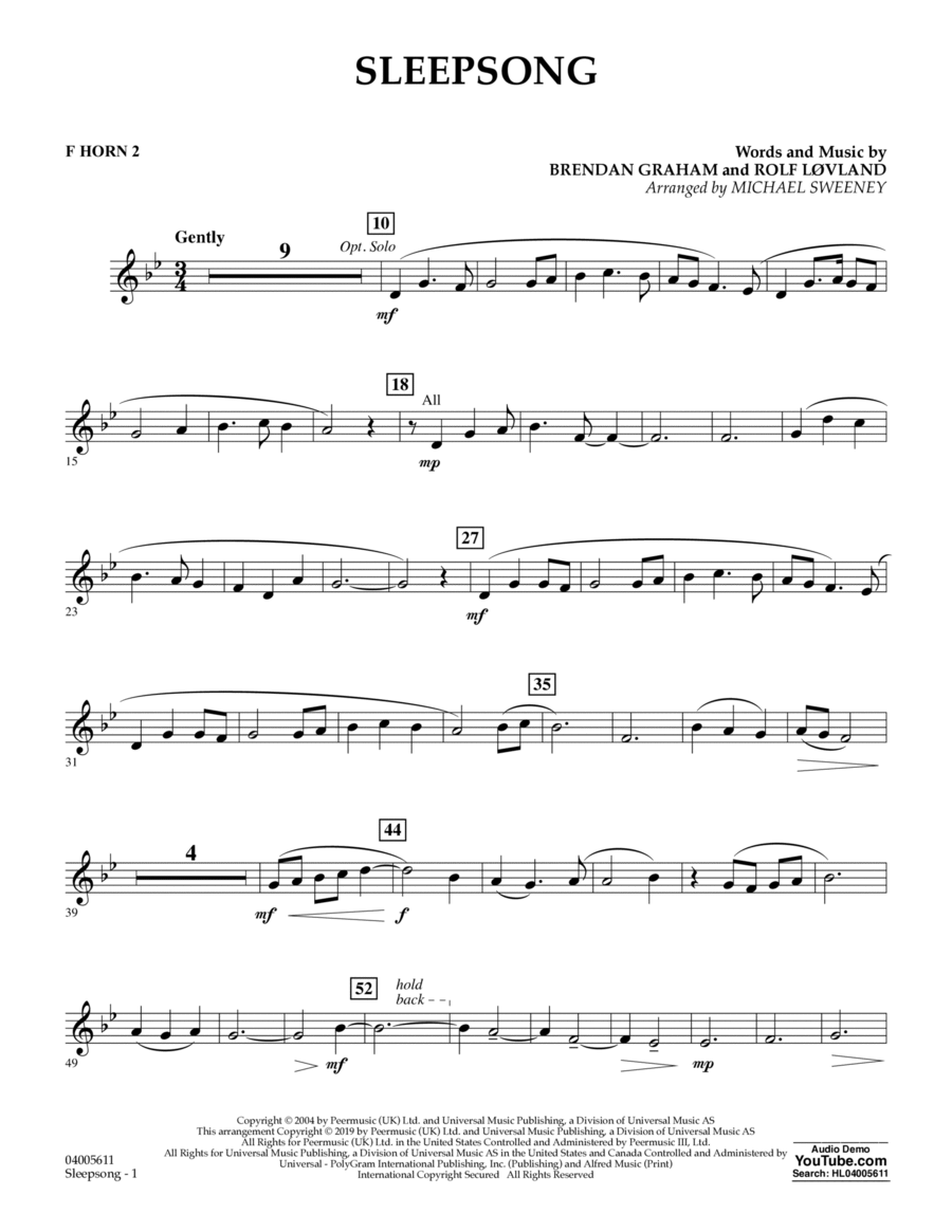 Sleepsong (arr. Michael Sweeney) - F Horn 2