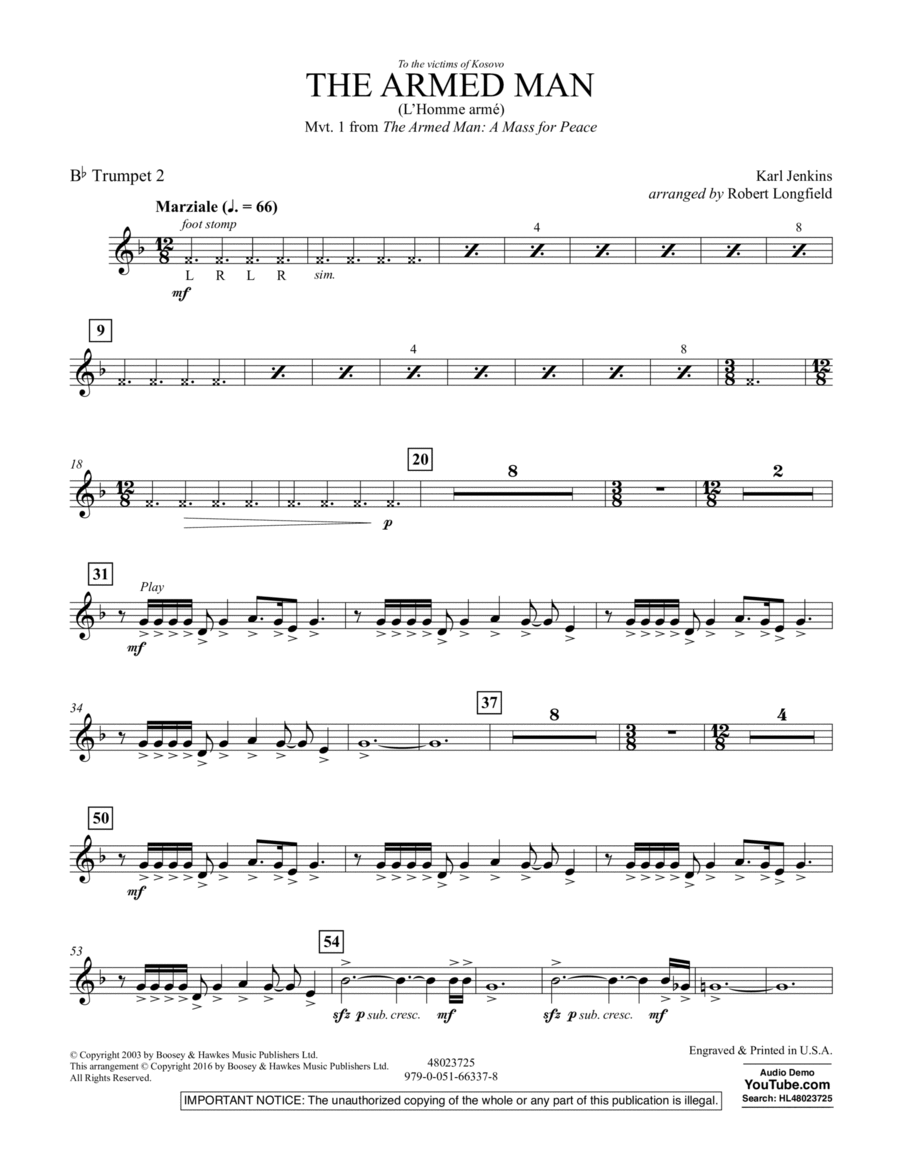 The Armed Man (from A Mass for Peace) (arr. Robert Longfield) - Bb Trumpet 2