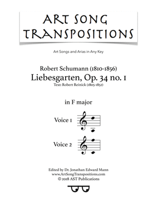 Book cover for SCHUMANN: Liebesgarten, Op. 34 no. 1 (transposed to F major)
