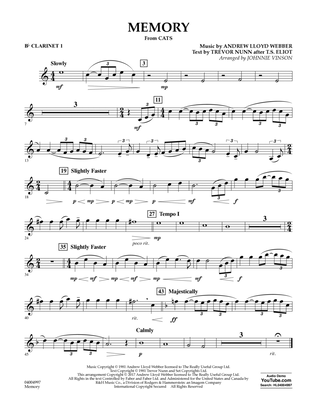 Book cover for Memory (from Cats) (arr. Johnnie Vinson) - Bb Clarinet 1