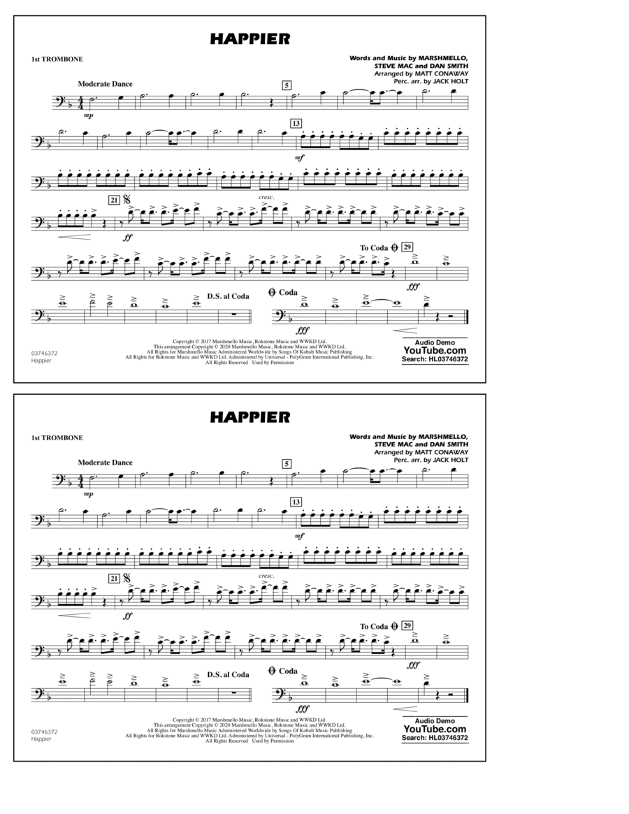 Happier (arr. Matt Conaway and Jack Holt) - 1st Trombone