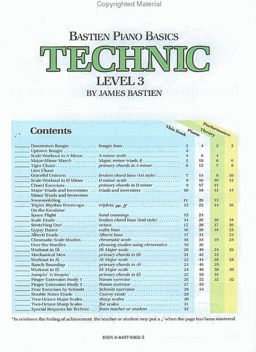 Bastien Piano Basics, Level 3, Technic by James Bastien Piano Method - Sheet Music