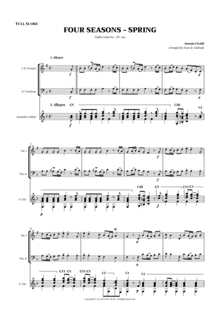 TRIO - Four Seasons Spring (Allegro) for Bb TRUMPET, TROMBONE and ACOUSTIC GUITAR - F Major image number null