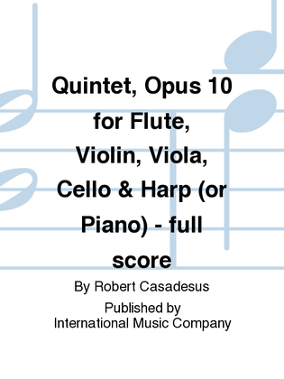 Book cover for Miniature Score To Quintet, Opus 10 For Flute, Violin, Viola, Cello & Harp (Or Piano)