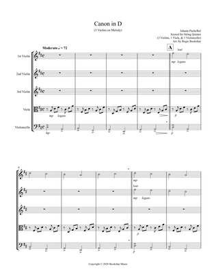 Canon in D (Pachelbel) (D) (String Quintet - 3 Violin, 1 Viola, 1 Cello)