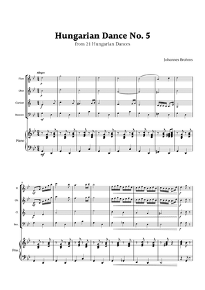 Hungarian Dance No. 5 by Brahms for Woodwinds Quartet and Piano