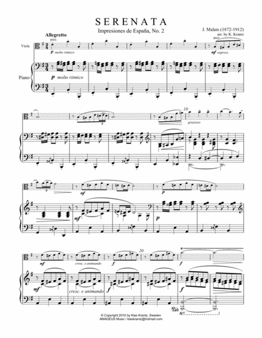 Serenata espanola for viola and piano (contrabass part ad lib.) image number null