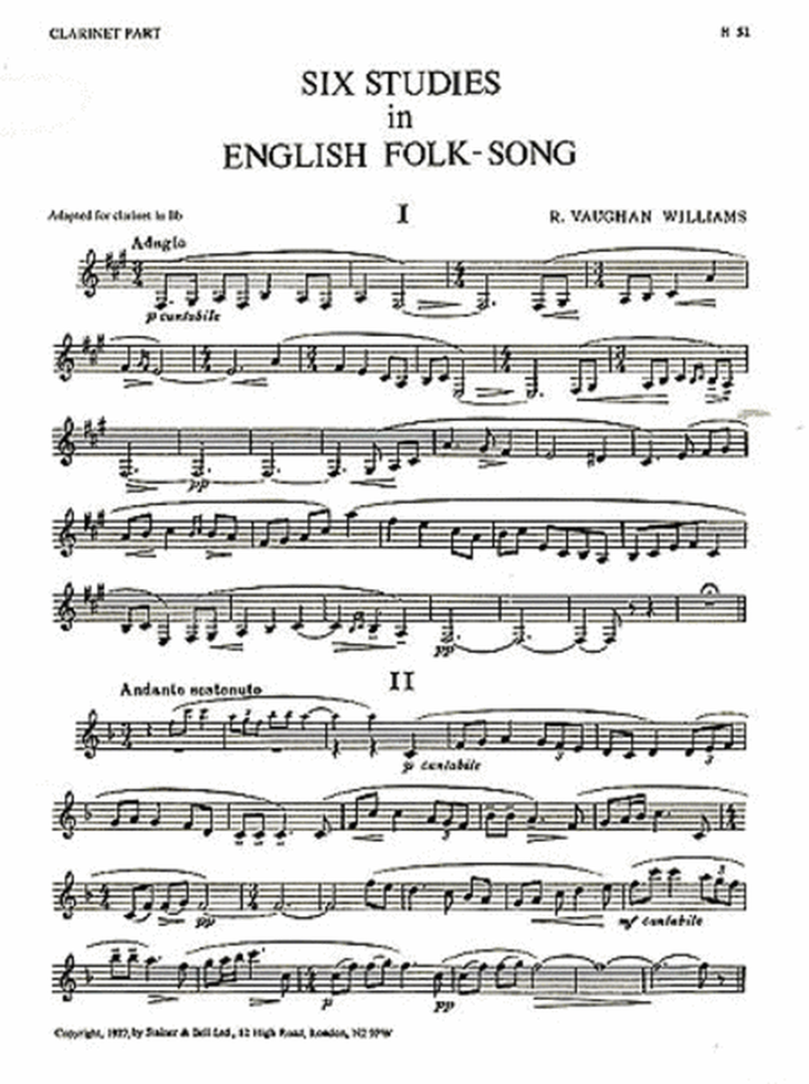 Six Studies in English Folk Song for Clarinet