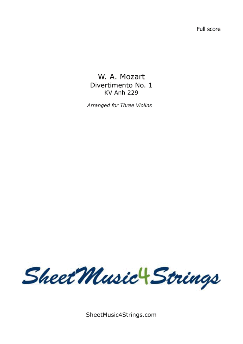 Mozart, W.A. - Divertimento No. 1, K. 229, Arranged for 3 Violins image number null