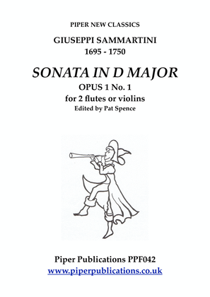 Book cover for GIUSEPPI SAMMARTINI SONATA IN D OPUS 1 No 1 for 2 flutes or violins