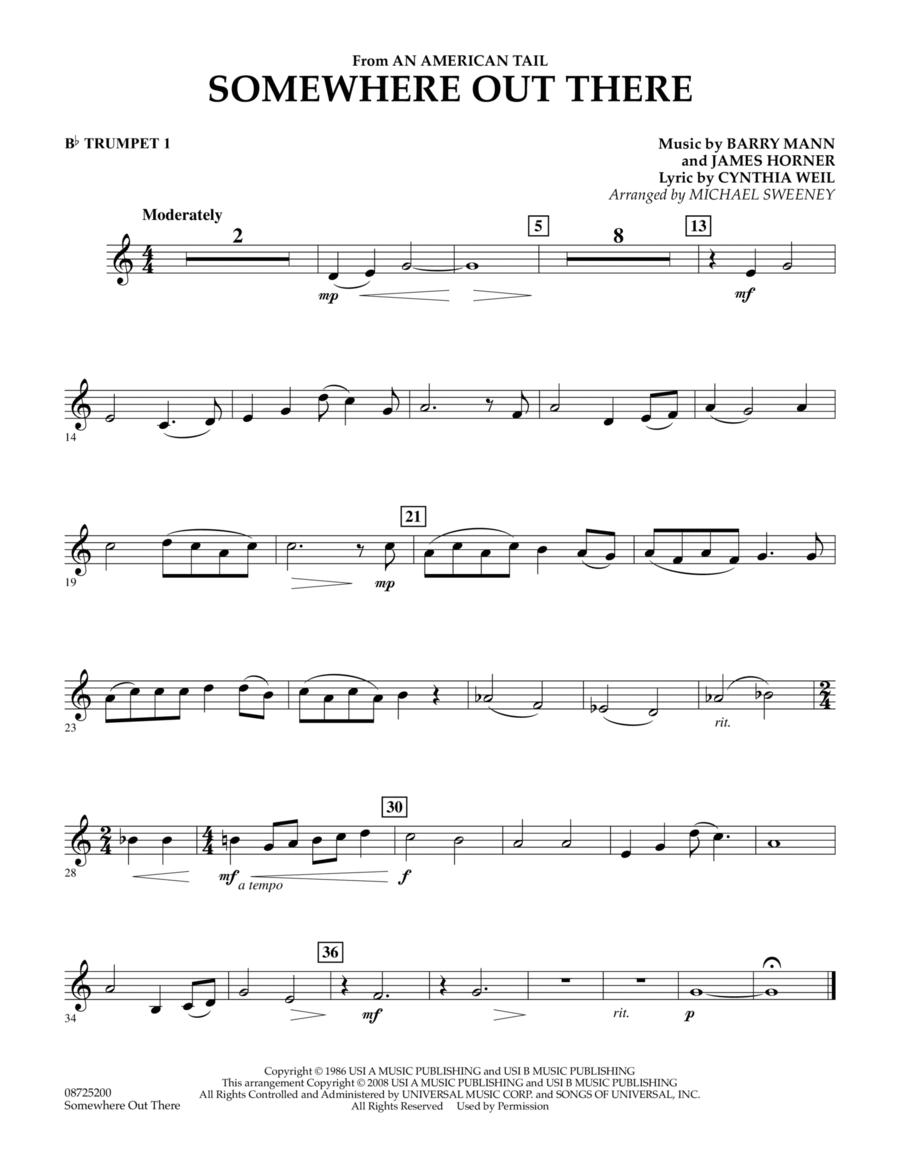 Somewhere Out There (from An American Tail) - Bb Trumpet 1