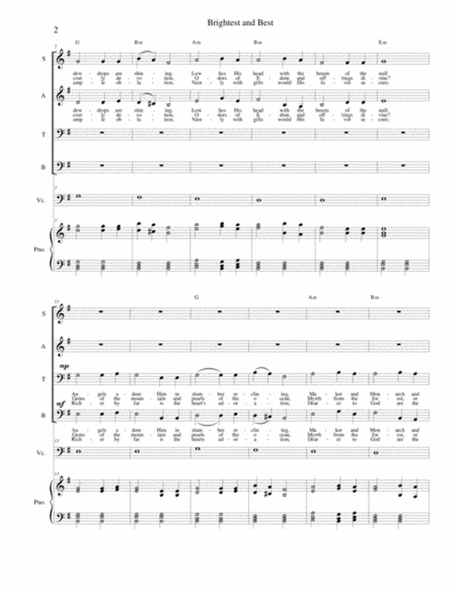 Brightest and Best (aka Star in the East) - SATB, cello and piano image number null