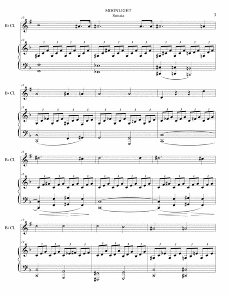MOONLIGHT SONATA - Arr for Clarinet (or any instr. in Bb) and Piano. image number null