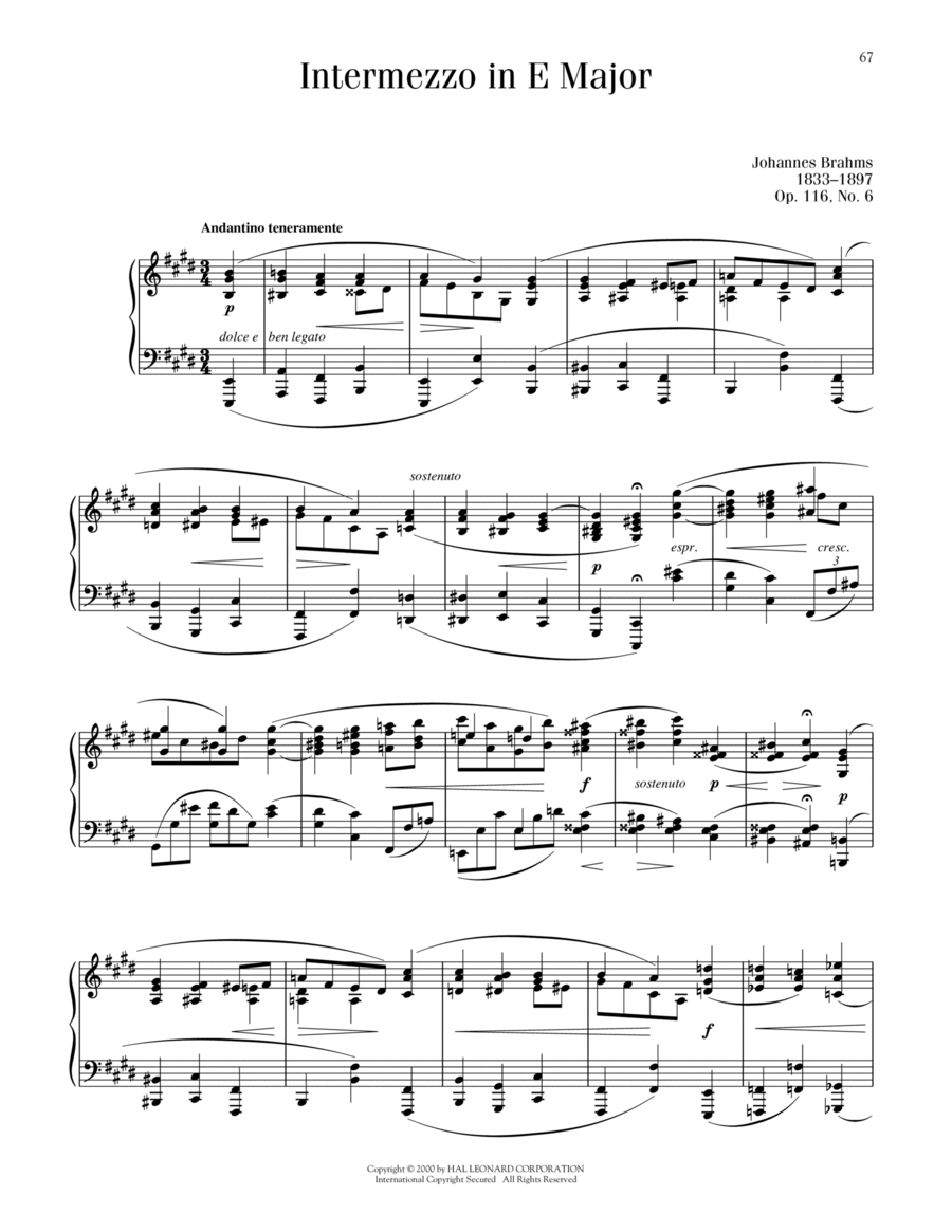 Intermezzo In E Major, Op. 116, No. 6