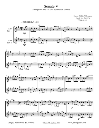 Telemann: Sonata Op. 2 No. 5 for Alto Sax Duo