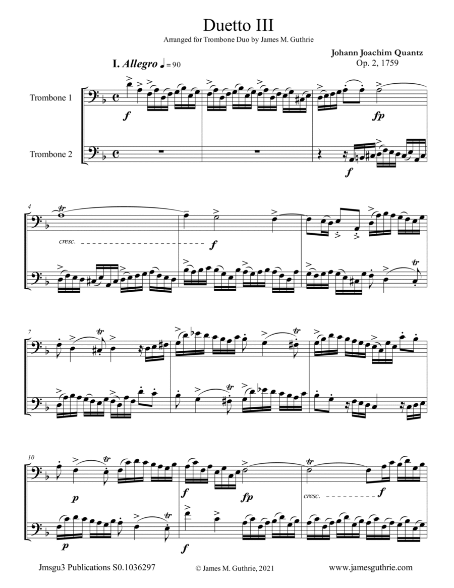 Quantz: Duetto Op. 2 No. 3 for Trombone Duo image number null
