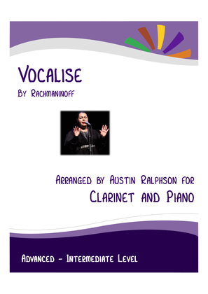 Book cover for Vocalise (Rachmaninoff) - clarinet and piano with FREE BACKING TRACK