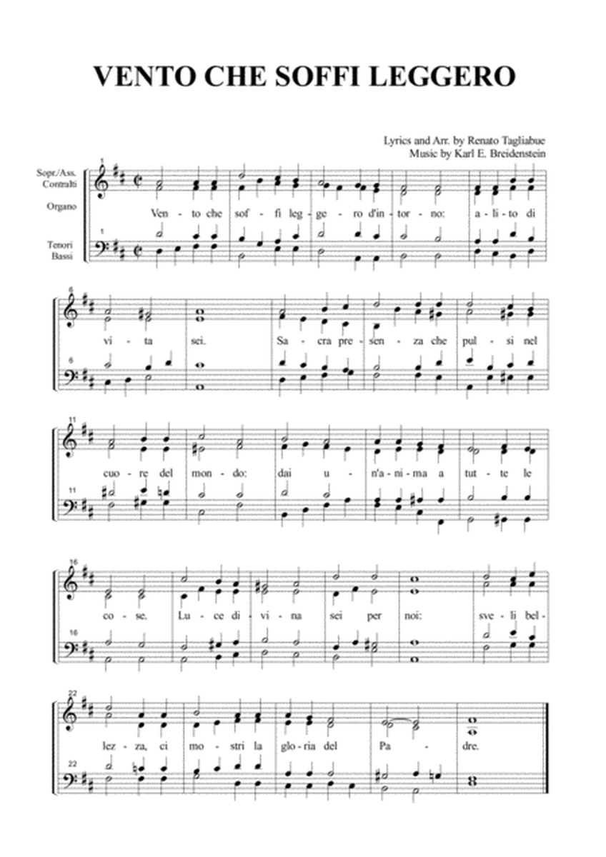 VENTO CHE SOFFI LEGGERO - K.E. Breidenstein - Tagliabue - For SATB Choir and organ image number null