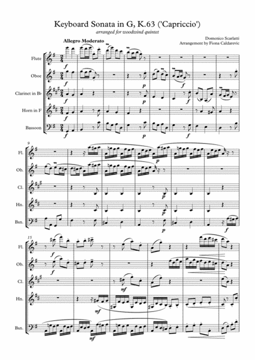 Scarlatti Capriccio arranged for Woodwind Quintet image number null