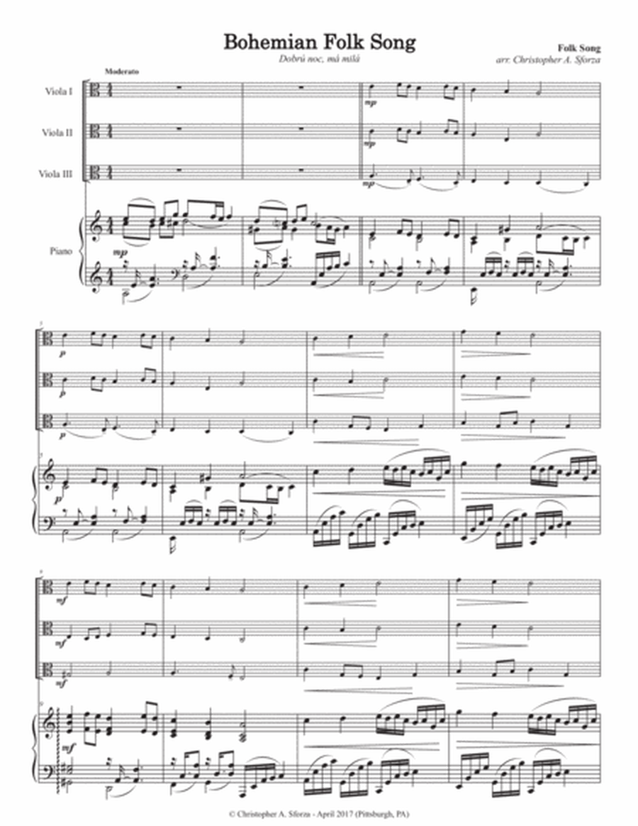 Bohemian Folk Song, for three violas and piano image number null