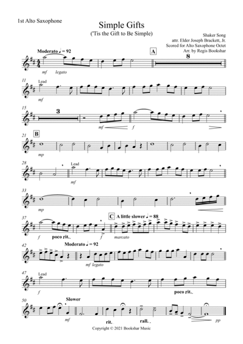 Simple Gifts ('Tis the Gift to Be Simple) (F) (Alto Saxophone Octet)