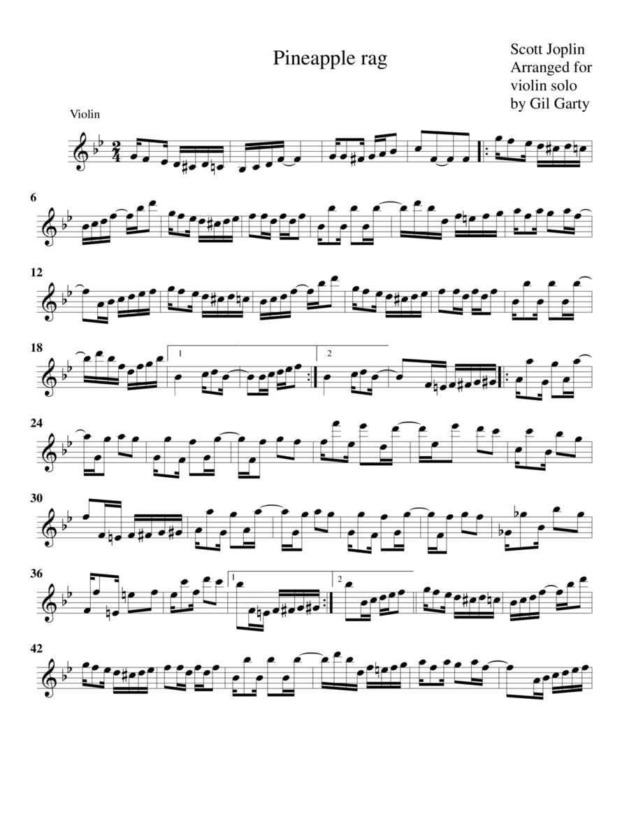 Pineapple rag (arrangement for violin solo)