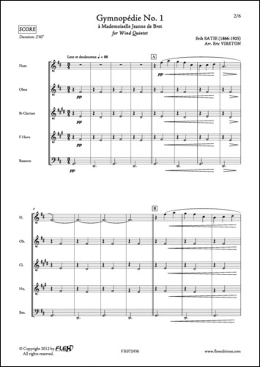 Gymnopedie No. 1 by Erik Satie Woodwind Quintet - Sheet Music