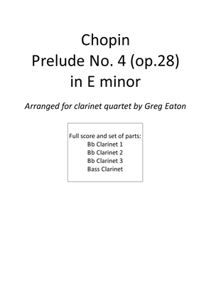 Book cover for Chopin - Prelude no.4 in E minor (op.28) for Clarinet Quartet