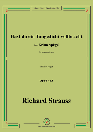 Book cover for Richard Strauss-Hast du ein Tongedicht vollbracht,in E flat Major,Op.66 No.5