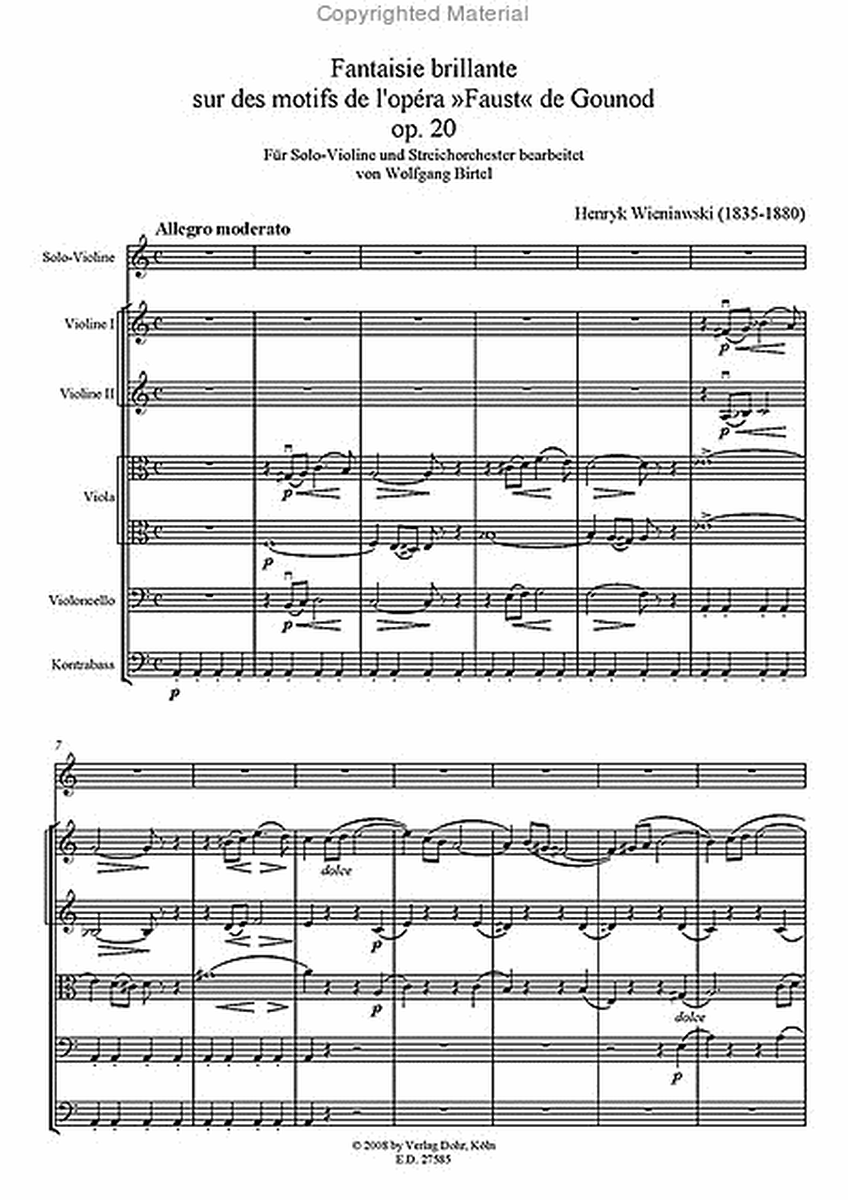 Fantaisie brillante sur des motifs de l'opera "Faust" de Gounod für Violine und Streichorchester op. 20