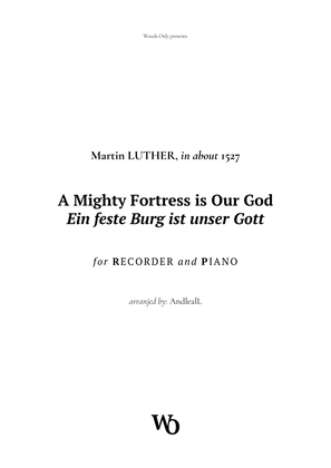 Book cover for A Mighty Fortress is Our God by Luther for Recorder and Piano