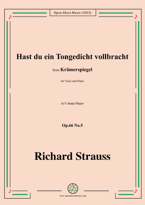 Book cover for Richard Strauss-Hast du ein Tongedicht vollbracht,in F sharp Major,Op.66 No.5