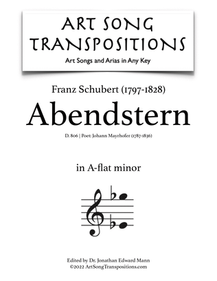 Book cover for SCHUBERT: Abendstern, D. 806 (transposed to A-flat minor)