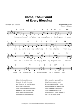 Come Thou Fount of Every Blessing (Key of B Major)