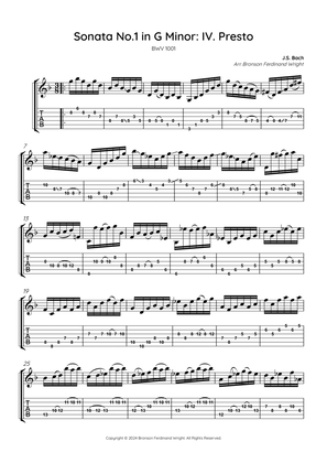 Book cover for Sonata No. 1 in G Minor: IV. Presto BWV 1001