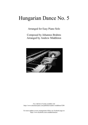 Book cover for Hungarian Dance No. 5 in G Minor arranged for Easy Piano