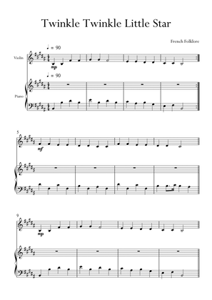 Book cover for Twinkle Twinkle Little Star for Violin and Piano in B Major. Very Easy.