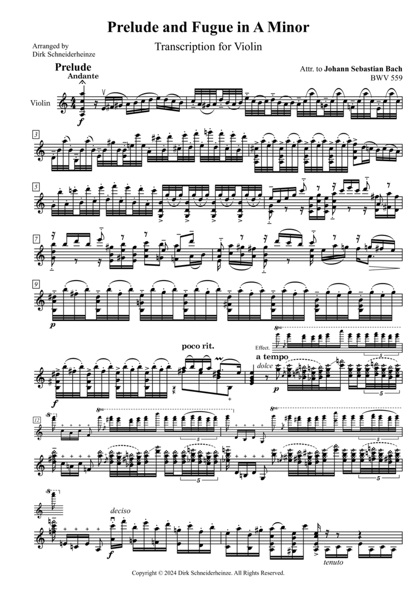 Prelude & Fugue in A Minor (BWV 559) - Solo Violin Transcription image number null