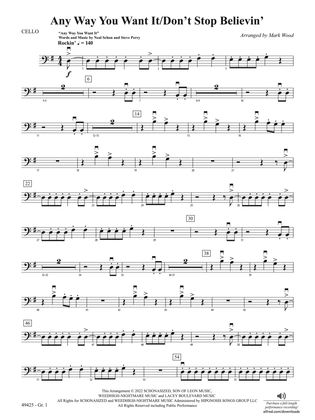 Any Way You Want It / Don't Stop Believin': Cello - Grade 1