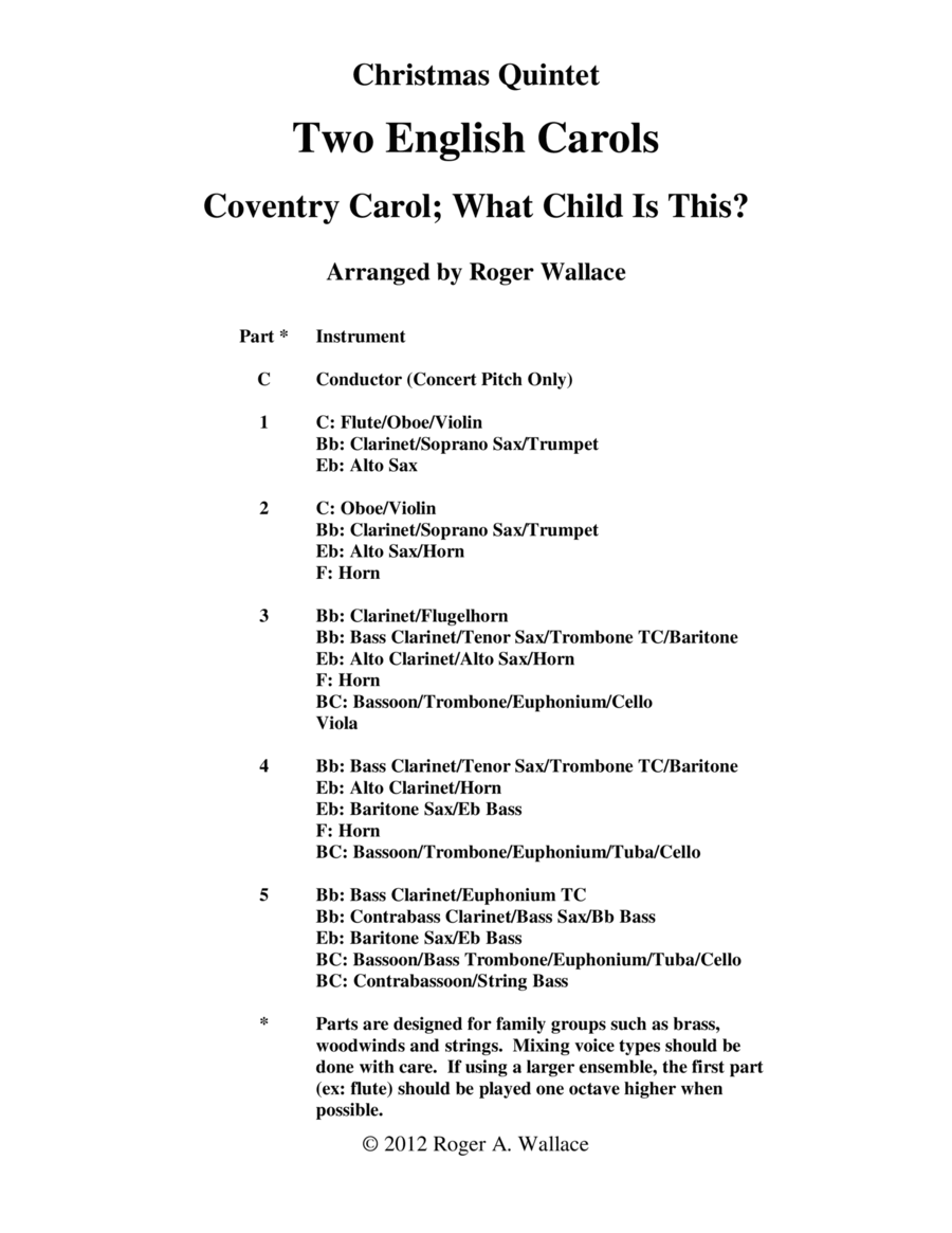 Two English Carols (Coventry Carol; What Child Is This?) - Clarinet Quintet image number null