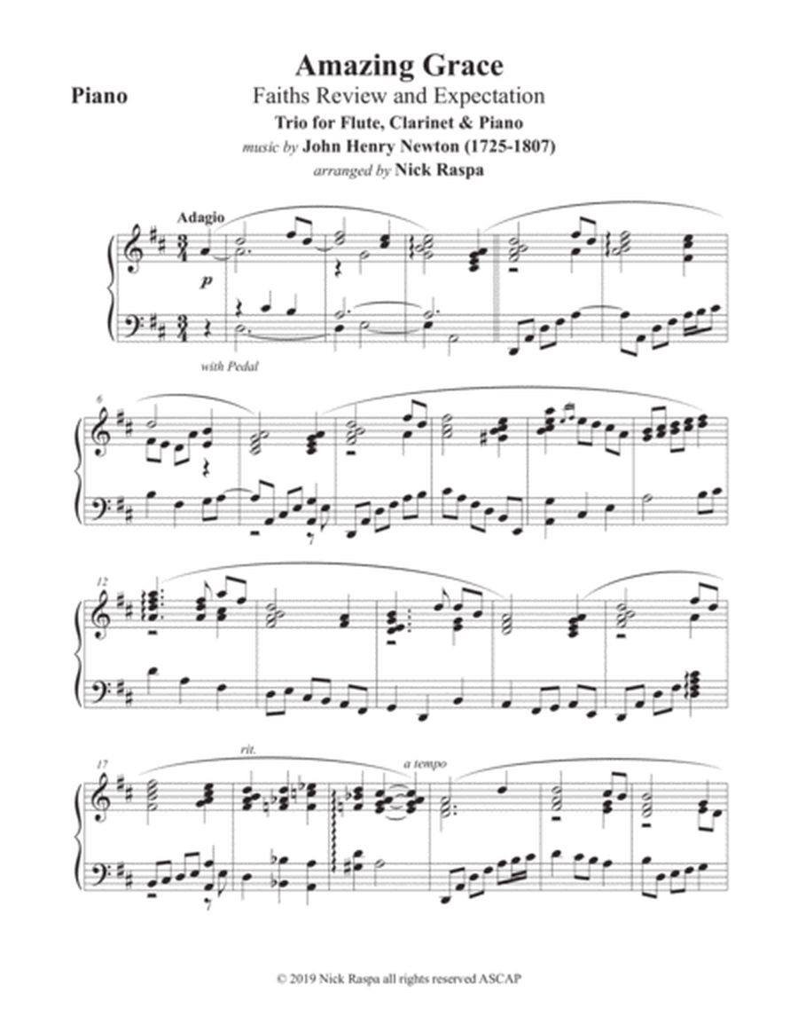 Amazing Grace (Trio - Flute, Clarinet & Piano) Piano part image number null