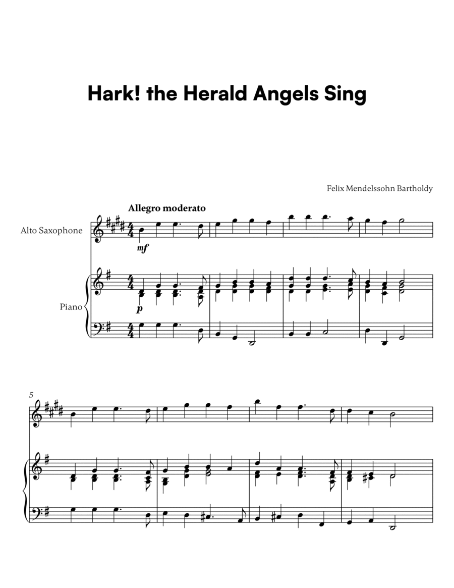 Hark! the Herald Angels Sing (for Alto Sax and Piano) image number null