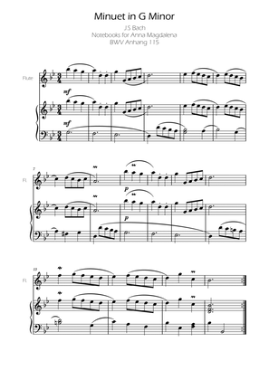 Book cover for Minuet in G minor BWV Anh. 115 - Bach - Flute