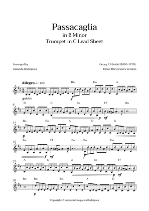 Passacaglia - Easy Trumpet in C Lead Sheet in Bm Minor (Johan Halvorsen's Version)