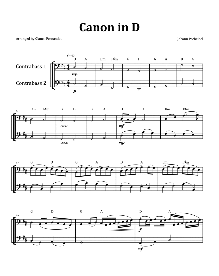 Canon by Pachelbel - Double Bass Duet with Chord Notation image number null