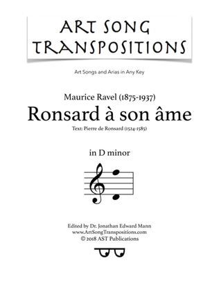 Book cover for RAVEL: Ronsard à son âme (transposed to D minor)