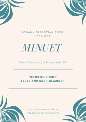 Book cover for Minuet BWV 814 Bach Woodwind Duet (Flute and Bass Clarinet)