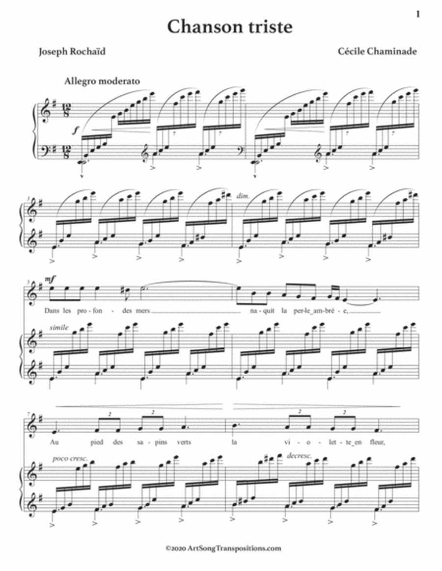 CHAMINADE: Chanson triste (transposed to E minor)