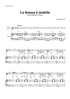 Book cover for La donna è mobile in D-flat major for Mezzo Soprano and Piano